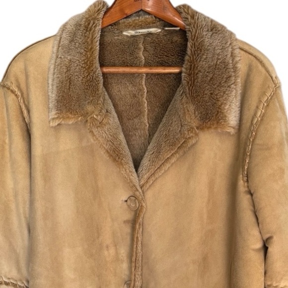 St John's Bay Tan Faux Suede & Shearling Coat Size 1X Ladies Faux Fur Lined Coat - Picture 6 of 8